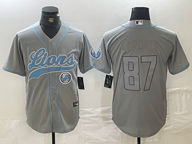 Men Detroit Lions #87 Laporta Grey Joint Name 2024 Nike Limited NFL Jersey style 3